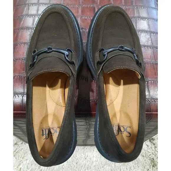 Söfft Satara Chocolate Brown Suede Horsebit Lug Sole Platform Loafers Size 8 - Picture 10 of 11